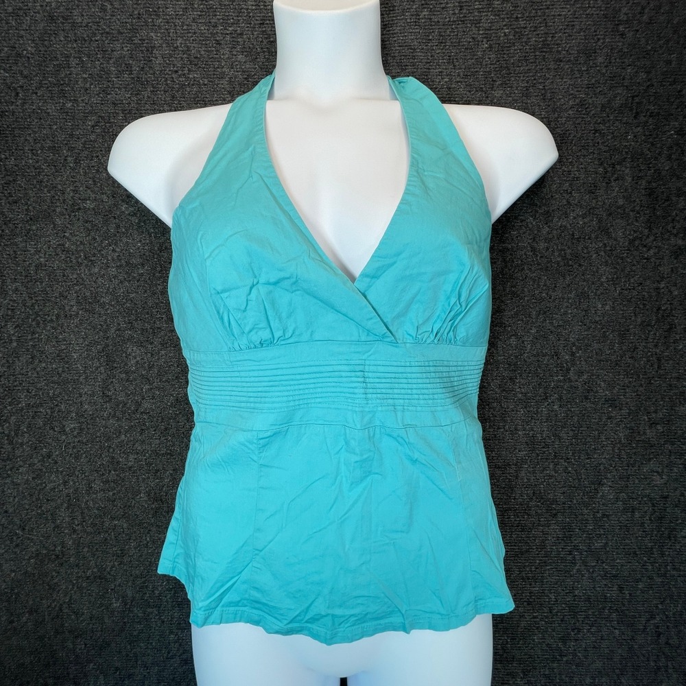 Y2K Speechless Halter Top XL Turquoise Coconut Girl Retro Empire Waist Coastal